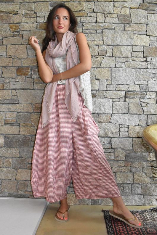 Arbi Gingham Pocket Culotte Pant Indian Red